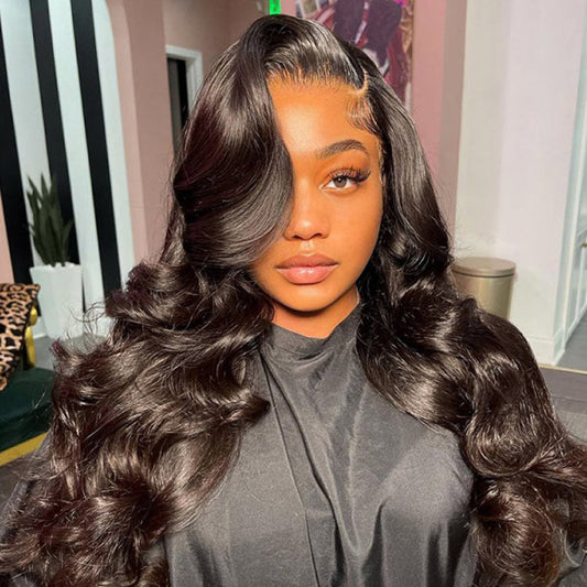 4x7 Lace Closure Wig Human Hair Natural Color Body Three-Dimensional Wave Density