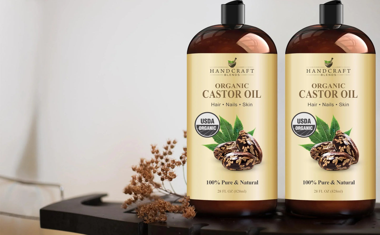 Handcraft Blends Castor Oil with Rosemary Oil - 8 Fl Oz - 100% Pure and Natural - Premium Grade Oil for Hair Growth, Eyelashes and Eyebrows - Carrier Oil - Hair and Body Oil
