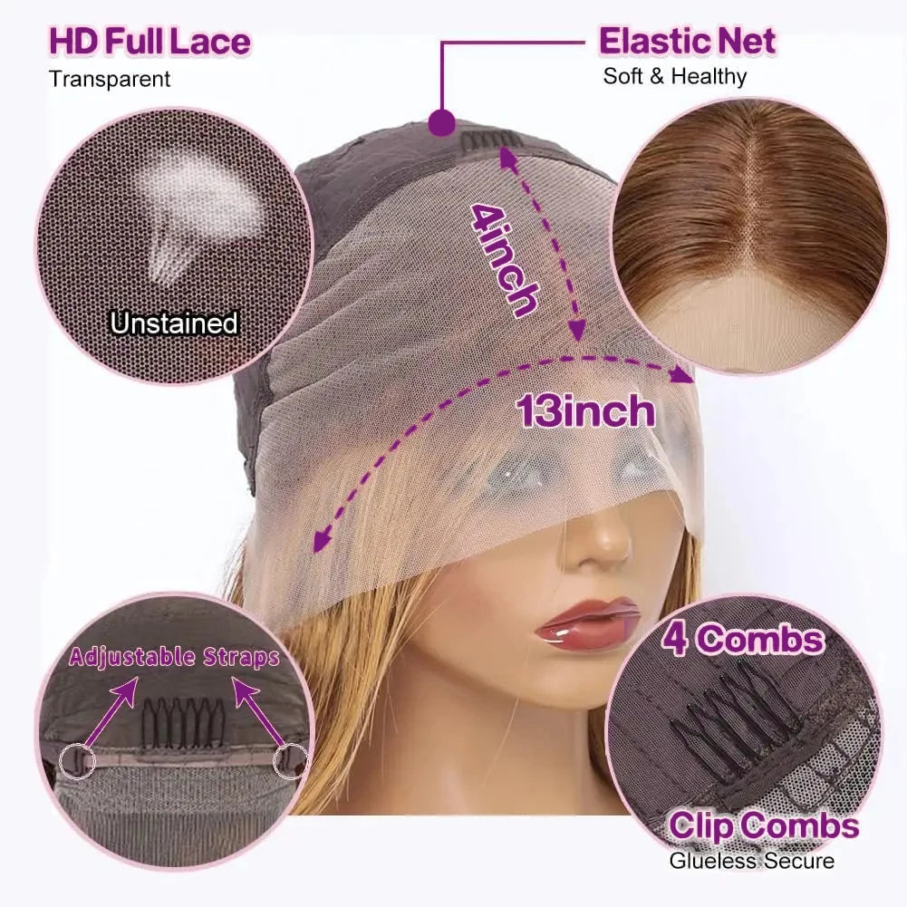 Highlight Deep Wave Human Hair Bob Wig 13x4 Transparent Lace Wig 250% Density Deep Curly Bob Wig Pre-Plucked Lace Frontal Wig