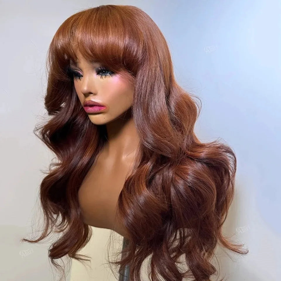 Highlight Ombre Blonde Body Wave Lace Front Wig with Bang 13x4 HD Lace Frontal Wig for Women Synthetic High Quality Daily Wear