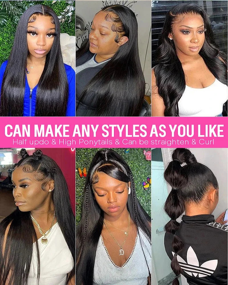 46" Straight HD Lace Front Brazilian Human Hair Wig