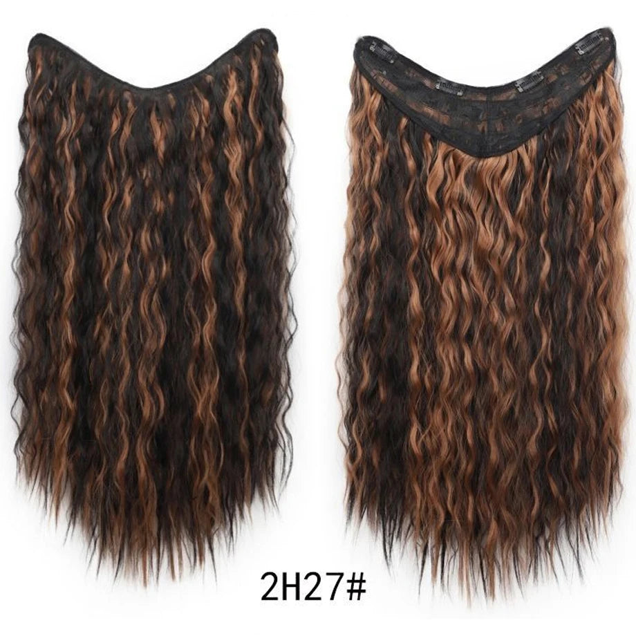 Water Wave Clip in Hair Extension Synthetic Hair Highlight Silky Soft Natural Look with Invisible Lace Weft Hairpieces for Women