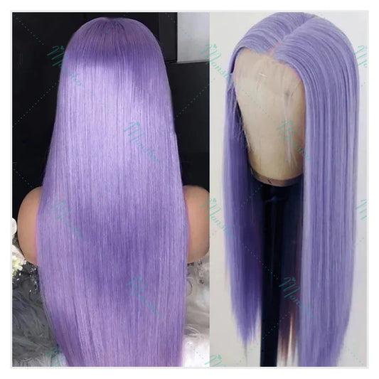 Light Purple Straight HD Lace Human Hair Wig 13x6