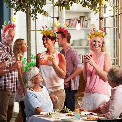 5PCS 2025 New Year Headband New Year's Eve Hat Star Hairbands Christmas Plastic Hair Bands With Sequins For New Year Eve Headpiece Birthday Carnival Party Props Decoration