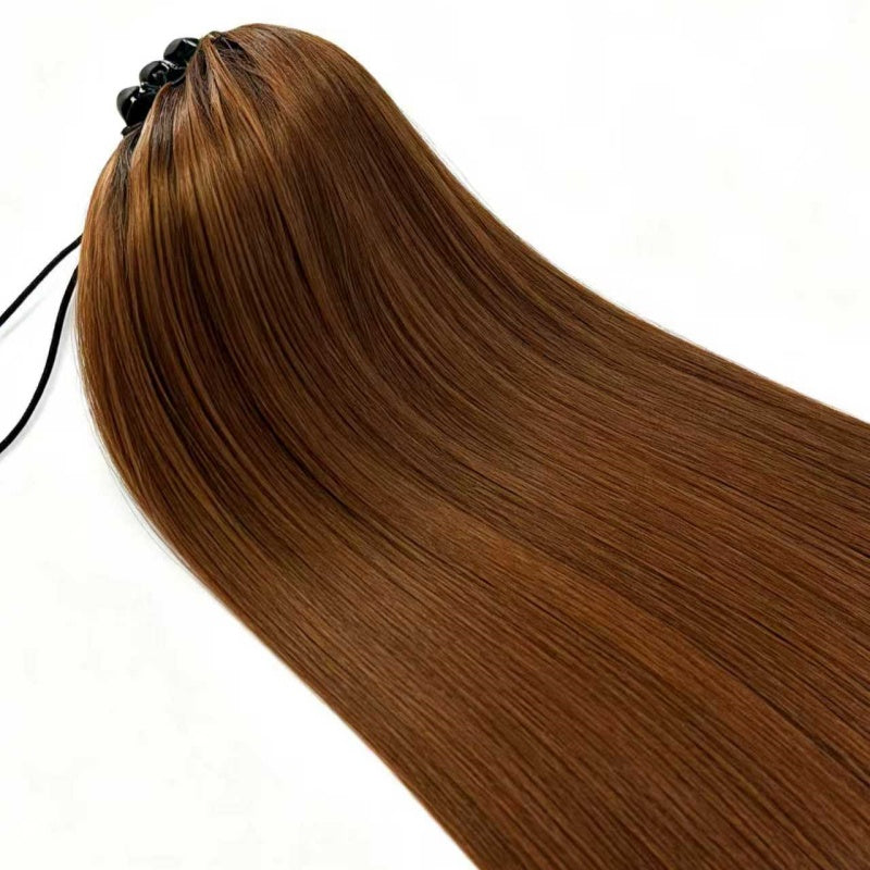 Straight Ponytail Extension Drawstring Ombre Brown LongClip-in Hairpiece For Black Women Synthetic Hair ExtensionsNatural Fit