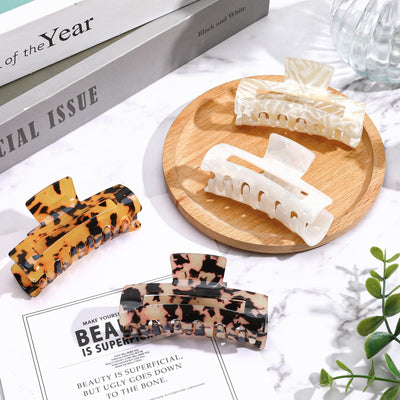 4Pcs Tortoise Hair Claw Clips, Acetate Hair Claw Clip Acrylic French Hair Banana Barrettes Jaw Clips, Stylish Hair Accessories For Women 3.15 Inch Fashion Strong Hold For Thick Thin Hair,442-9838-G14