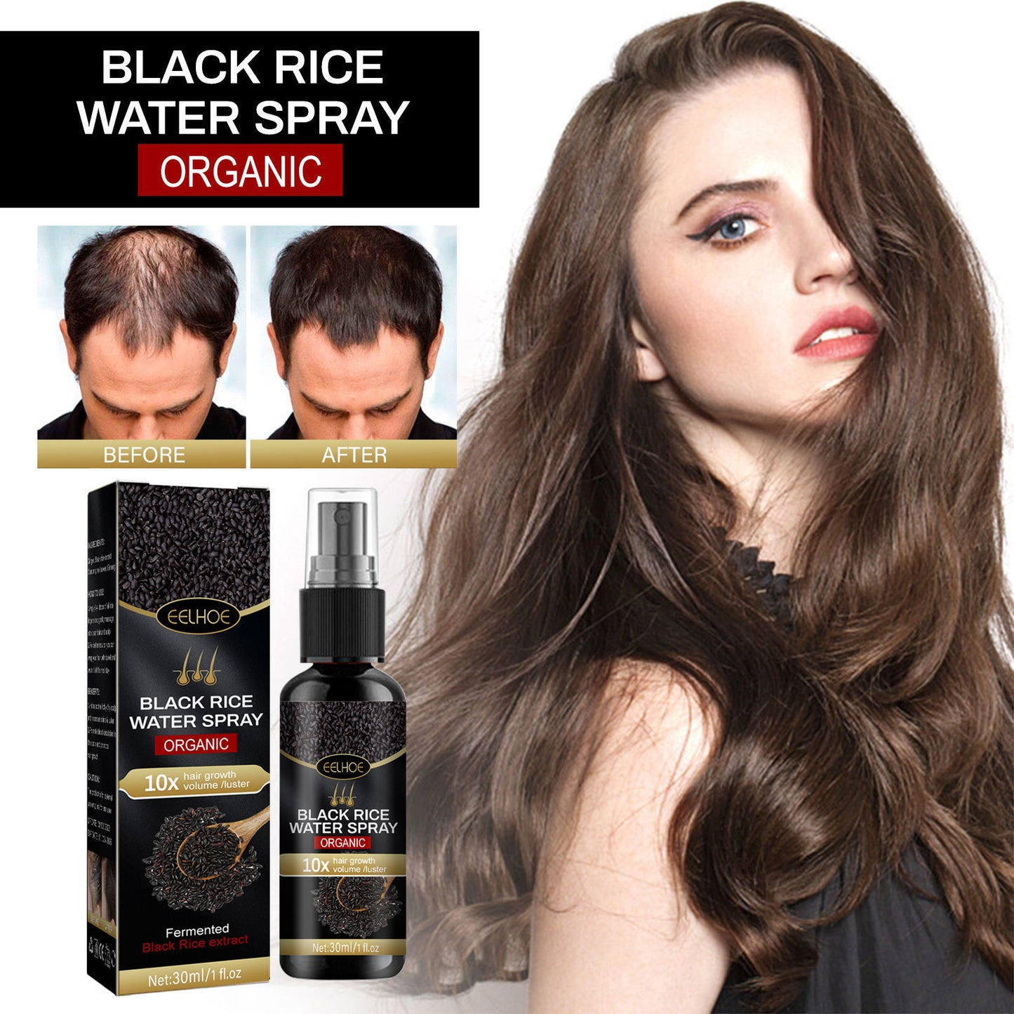 Black Rice Hair Spray Strengthening & Dense Hair Moisturizing & Repairing Hair Roots Smoothing Hair Growth Spray