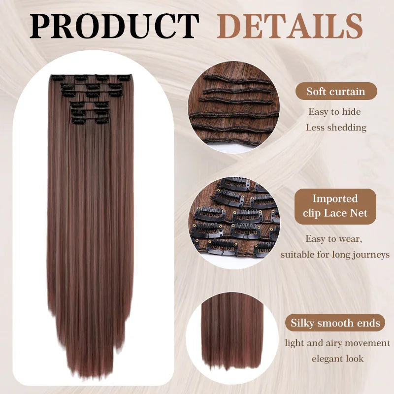 Holdbalance Straight Clip In Hair Extensions 24inch Hair Extensions For Women 6PCS Long Soft Synthetic Natural Hairpieces