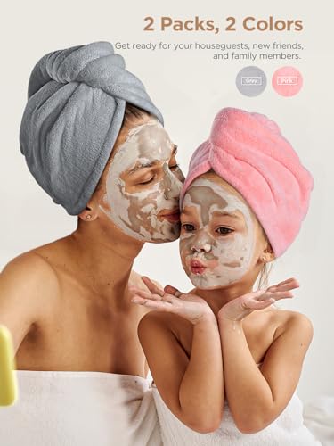 Hicober Microfiber Hair Towel, 3 Packs Hair Turbans for Wet Hair, Drying Hair Wrap Towels for Curly Hair Women Anti Frizz (Blue,Grey,Pink)