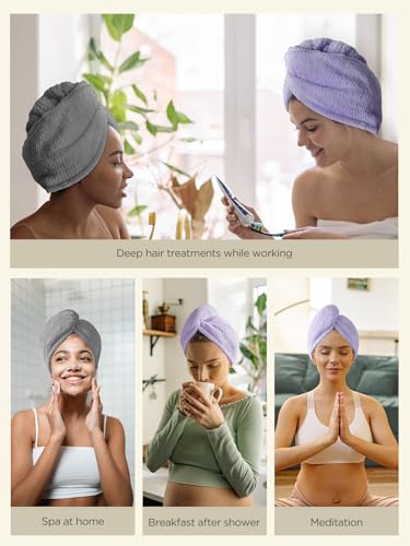 Hicober Microfiber Hair Towel, 3 Packs Hair Turbans for Wet Hair, Drying Hair Wrap Towels for Curly Hair Women Anti Frizz (Blue,Grey,Pink)