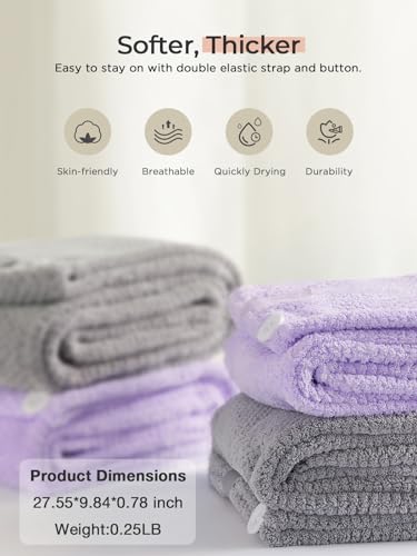 Hicober Microfiber Hair Towel, 3 Packs Hair Turbans for Wet Hair, Drying Hair Wrap Towels for Curly Hair Women Anti Frizz (Blue,Grey,Pink)