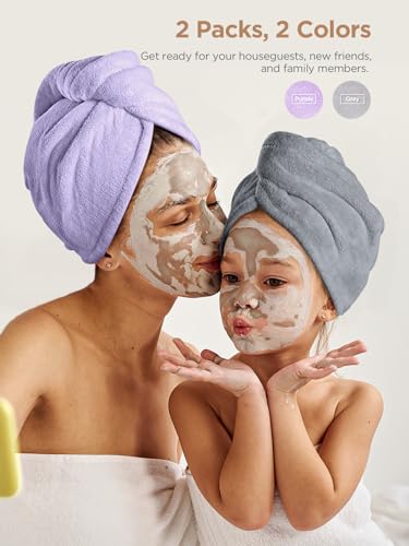 Hicober Microfiber Hair Towel, 3 Packs Hair Turbans for Wet Hair, Drying Hair Wrap Towels for Curly Hair Women Anti Frizz (Blue,Grey,Pink)