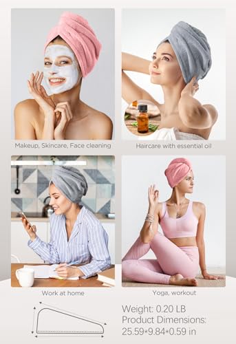 Hicober Microfiber Hair Towel, 3 Packs Hair Turbans for Wet Hair, Drying Hair Wrap Towels for Curly Hair Women Anti Frizz (Blue,Grey,Pink)
