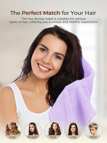 Hicober Microfiber Hair Towel, 3 Packs Hair Turbans for Wet Hair, Drying Hair Wrap Towels for Curly Hair Women Anti Frizz (Blue,Grey,Pink)