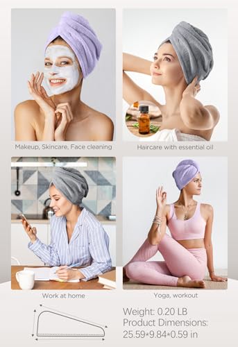 Hicober Microfiber Hair Towel, 3 Packs Hair Turbans for Wet Hair, Drying Hair Wrap Towels for Curly Hair Women Anti Frizz (Blue,Grey,Pink)