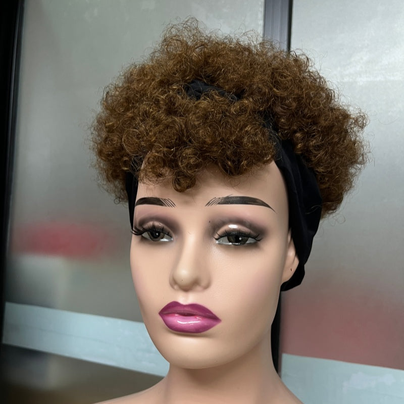 Human Hair, Brown Short Curly Wig, No Glue Required, Fluffyand Curly, Specially Designed For Black Women, Ultra-comfortable Ice Silk Texture, Highly Elastic.