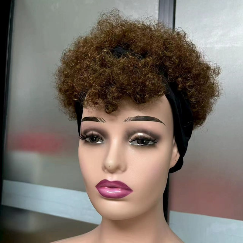 Human Hair, Brown Short Curly Wig, No Glue Required, Fluffyand Curly, Specially Designed For Black Women, Ultra-comfortable Ice Silk Texture, Highly Elastic.
