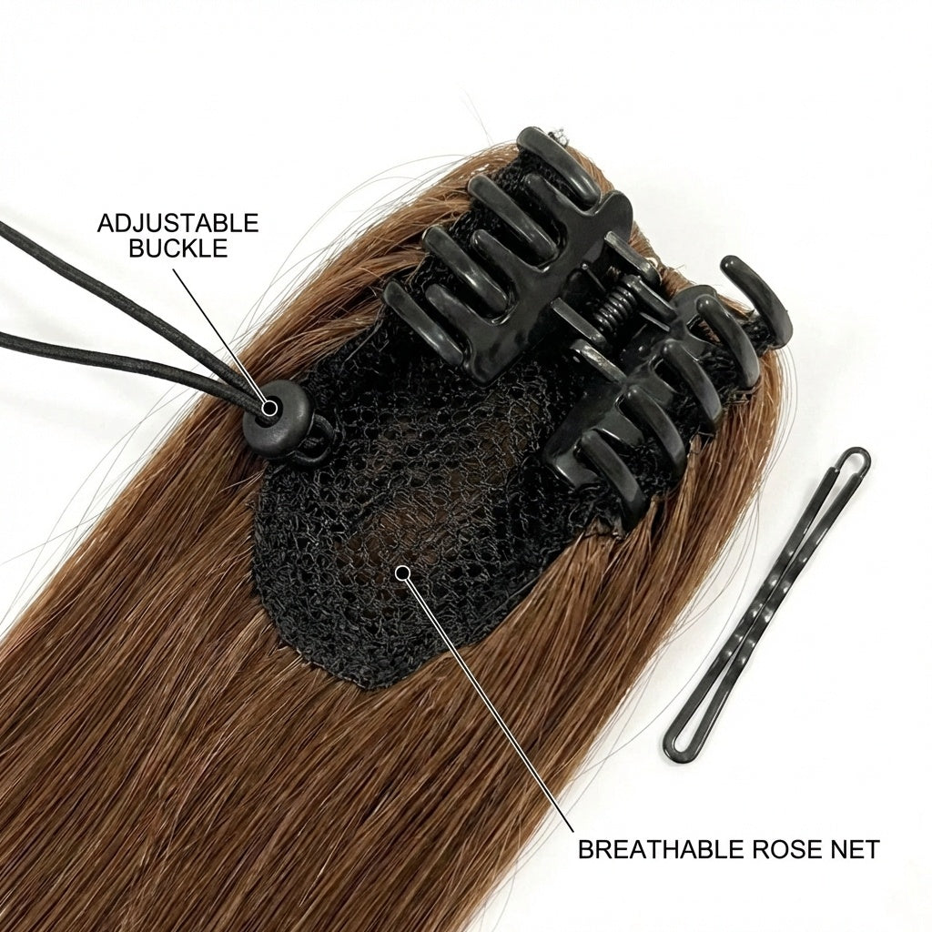 Straight Ponytail Extension Drawstring Ombre Brown LongClip-in Hairpiece For Black Women Synthetic Hair ExtensionsNatural Fit
