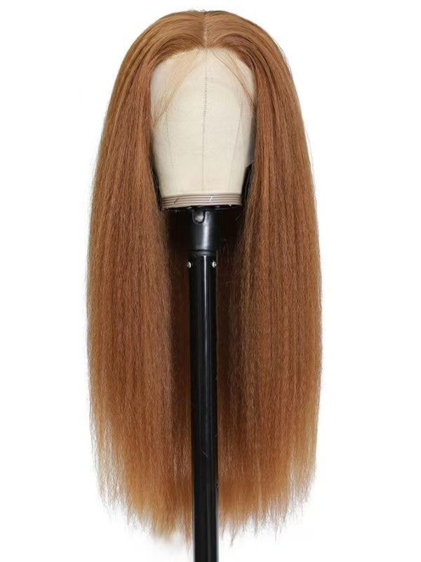 Lace Female Non-toxic Wig, Soft Natural Brown Blonde Hair, High-temperature Fiber, , Non-adhesive 13X2.5 Lace Area, Versatile Wig