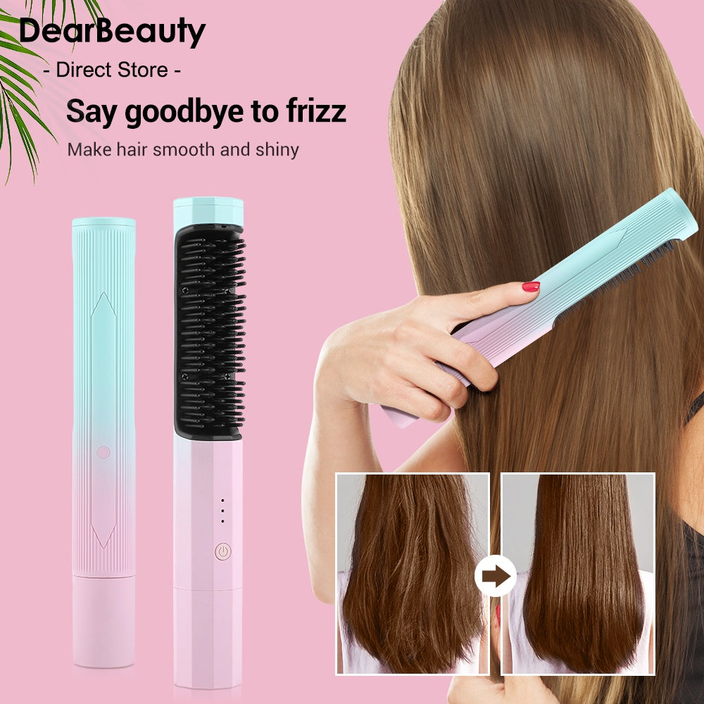 Straightening Comb Rechargeable Hair Wireless Straightener Curler Curling Straighten