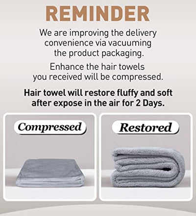 Hicober Microfiber Hair Towel, 3 Packs Hair Turbans for Wet Hair, Drying Hair Wrap Towels for Curly Hair Women Anti Frizz (Blue,Grey,Pink)