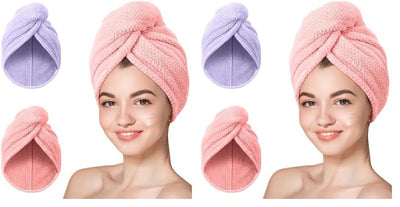 Hicober Microfiber Hair Towel, 3 Packs Hair Turbans for Wet Hair, Drying Hair Wrap Towels for Curly Hair Women Anti Frizz (Blue,Grey,Pink)