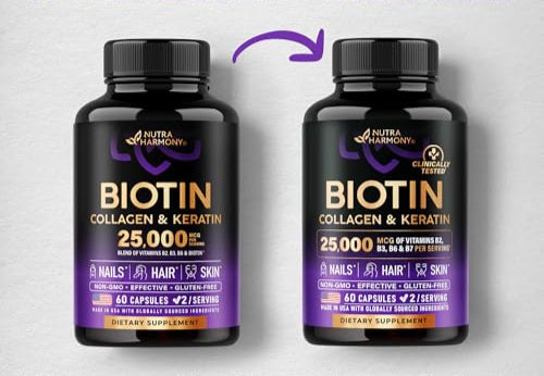 Biotin | Collagen | Keratin - Hair Growth Support, Skin & Nails - Women & Men | 60 Capsules