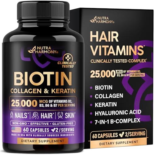 Biotin | Collagen | Keratin - Hair Growth Support, Skin & Nails - Women & Men | 60 Capsules