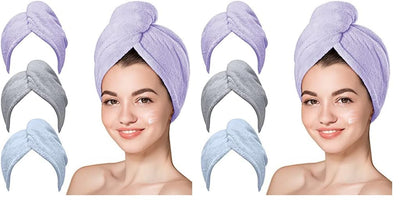 Hicober Microfiber Hair Towel, 3 Packs Hair Turbans for Wet Hair, Drying Hair Wrap Towels for Curly Hair Women Anti Frizz (Blue,Grey,Pink)