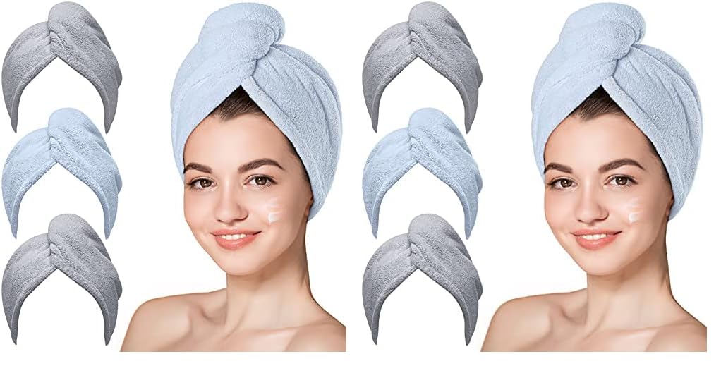 Hicober Microfiber Hair Towel, 3 Packs Hair Turbans for Wet Hair, Drying Hair Wrap Towels for Curly Hair Women Anti Frizz (Blue,Grey,Pink)