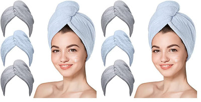 Hicober Microfiber Hair Towel, 3 Packs Hair Turbans for Wet Hair, Drying Hair Wrap Towels for Curly Hair Women Anti Frizz (Blue,Grey,Pink)