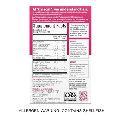Viviscal Hair Growth Supplements for Women, Dietary Hair Supplement Tablets With AminoMar Collagen Complex, Biotin, Zinc, Vitamin C, and Iron, Nourish Thinning Hair, 30 Day Supply, 60 Count
