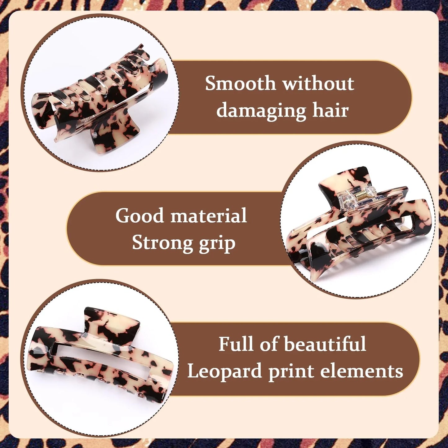 4Pcs Tortoise Hair Claw Clips, Acetate Hair Claw Clip Acrylic French Hair Banana Barrettes Jaw Clips, Stylish Hair Accessories For Women 3.15 Inch Fashion Strong Hold For Thick Thin Hair,442-9838-G14