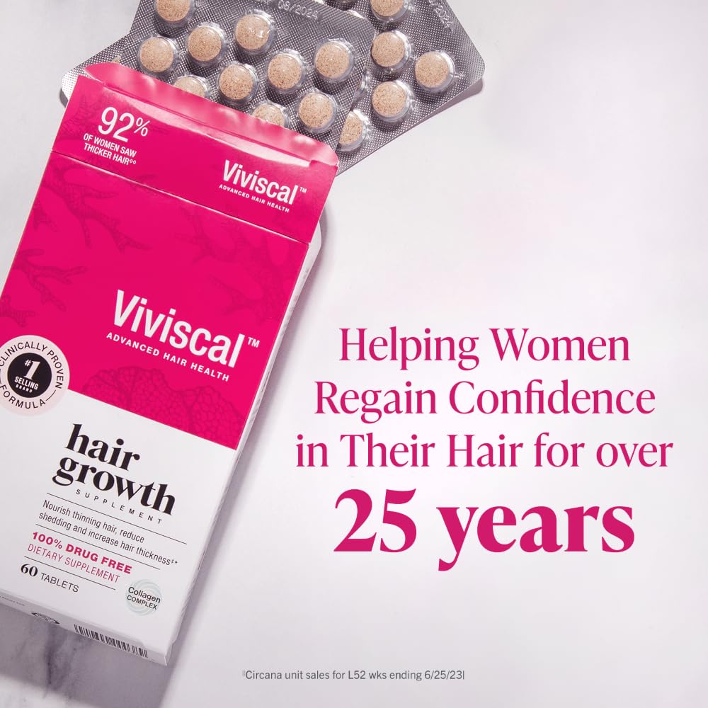 Viviscal Hair Growth Supplements for Women, Dietary Hair Supplement Tablets With AminoMar Collagen Complex, Biotin, Zinc, Vitamin C, and Iron, Nourish Thinning Hair, 30 Day Supply, 60 Count