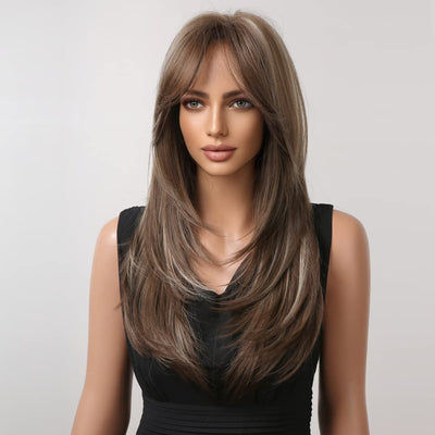 HAIRCUBE Blonde Wigs Long Curly Wigs Shoulder Length Heat Resistant Synthetic Wigs for Women with Bangs