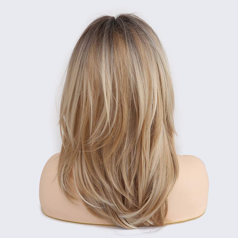 HAIRCUBE Blonde Wigs Long Curly Wigs Shoulder Length Heat Resistant Synthetic Wigs for Women with Bangs