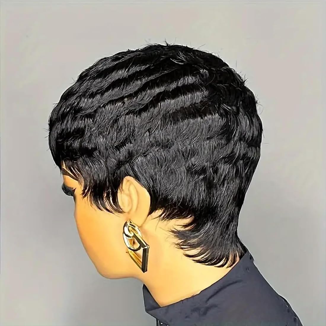 Flandi Pixie Cut Wig Human Hair Short Pixie Cut Wigs for Black Women Human Hair Glueless Pixie Wig Short Layered Brazilian Virgin Human Hair Wigs For Women Color 1B#