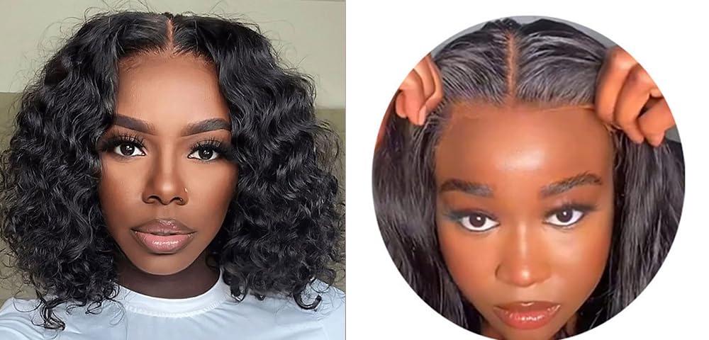 Wear and Go Glueless Wigs Human Hair Pre Plucked Deep Wave Bob Wig Human Hair Lace Front Wigs for Beginners Upgraded No Glue Pre Cut 4x4 Lace Closure Glueless Wigs for Black Women Human Hair 12 Inch