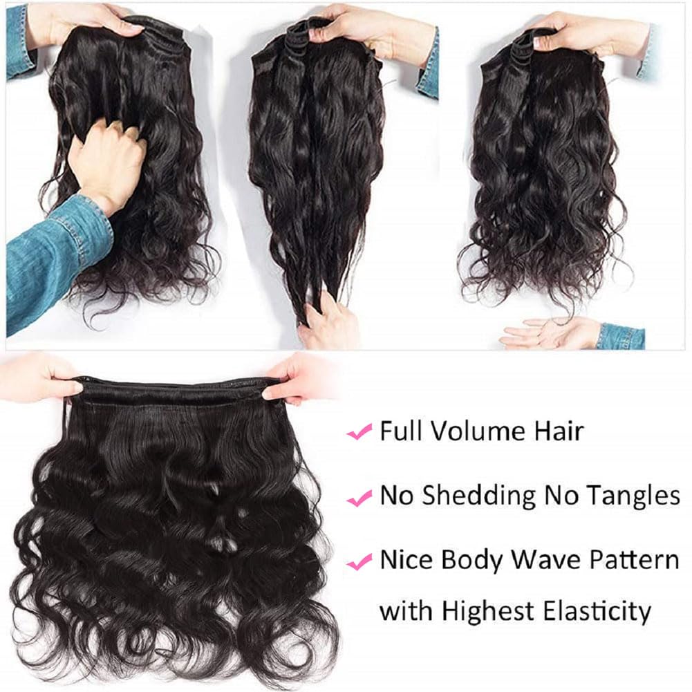 Body Wave Bundles Human Hair Brazilian Wave Bundles 100% Unprocessed Brazilian Virgin Remy Hair Bundles Body Weave Bundles Human Hair Extensions for Black Women 16 18 20 inch