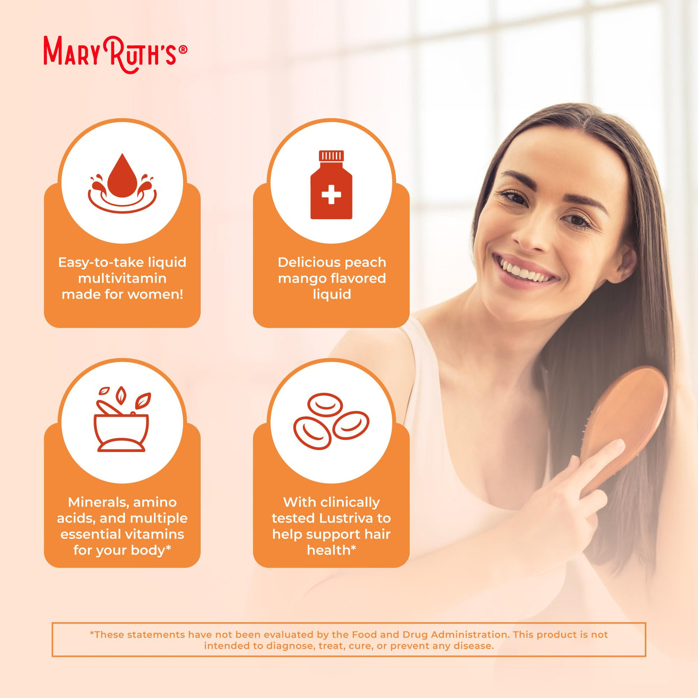 MaryRuth's Liquid Multivitamin + Lustriva® Hair Growth | Biotin 10000mcg | Vitamin D | B Vitamins | Clinically Tested for Thicker Hair, Wrinkles, Fine Lines, Skin Care | Ages 18+ | 30 Fl Oz