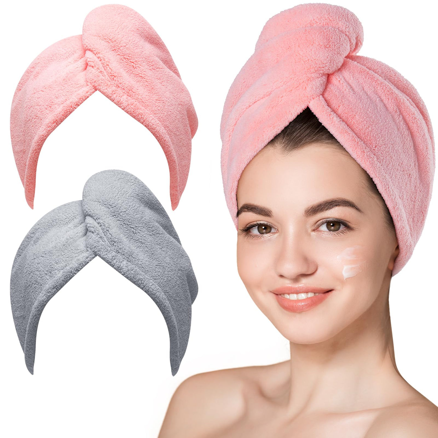 Hicober Microfiber Hair Towel, 3 Packs Hair Turbans for Wet Hair, Drying Hair Wrap Towels for Curly Hair Women Anti Frizz (Blue,Grey,Pink)