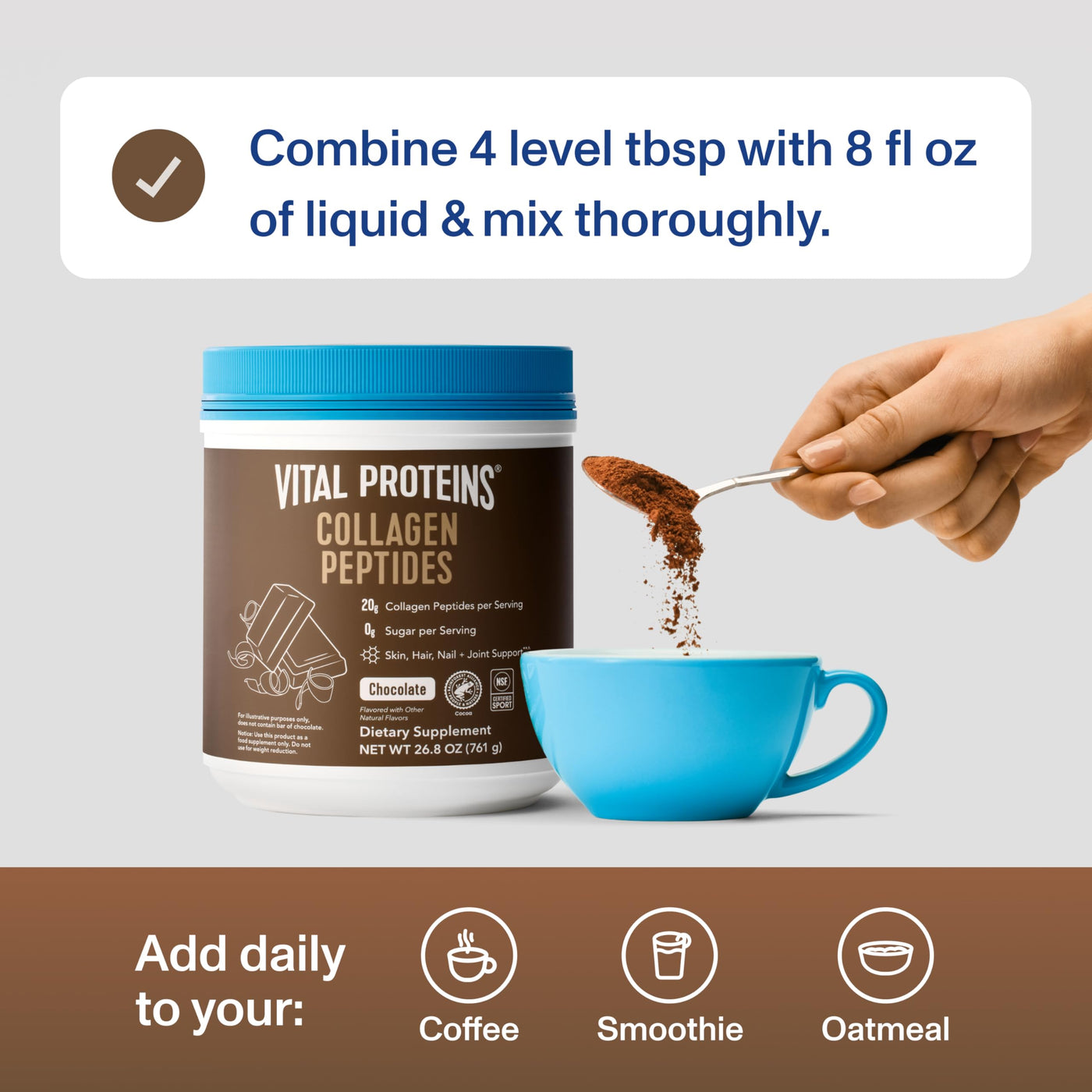 Vital Collagen Peptides Powder, Helps Support Hair, Skin, Nails, Bones and Joints - Vanilla 11.5 oz