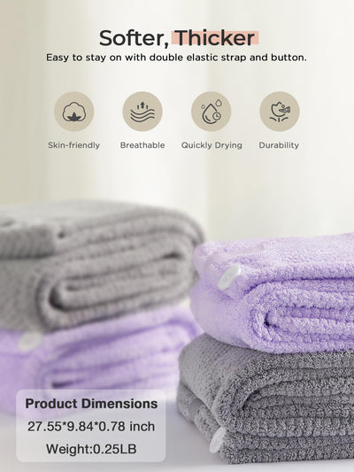 Hicober Microfiber Hair Towel, 3 Packs Hair Turbans for Wet Hair, Drying Hair Wrap Towels for Curly Hair Women Anti Frizz (Blue,Grey,Pink)