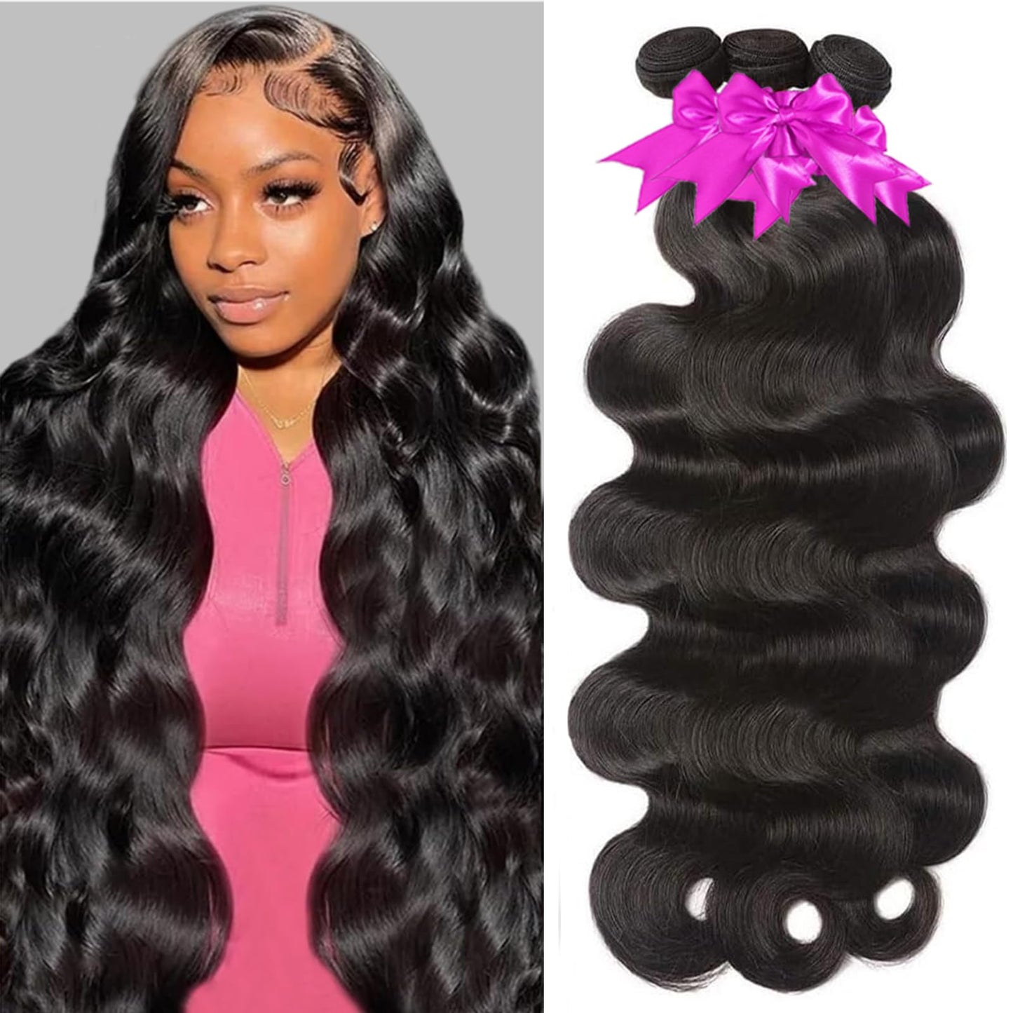 Rao 12A Body Wave Bundles Human Hair 22 24 26 Inch Human Hair Bundles 100% Brazilian Virgin Hair Body Wave Bundles Weave Human Hair Extensions 3 Bundles Deals Real Human Hair Natural Black For Women