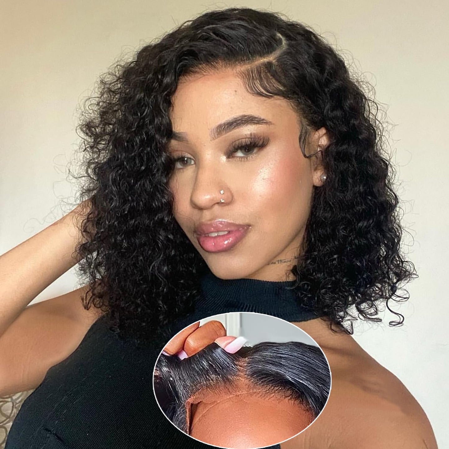 Wear and Go Glueless Wigs Human Hair Pre Plucked Deep Wave Bob Wig Human Hair Lace Front Wigs for Beginners Upgraded No Glue Pre Cut 4x4 Lace Closure Glueless Wigs for Black Women Human Hair 12 Inch