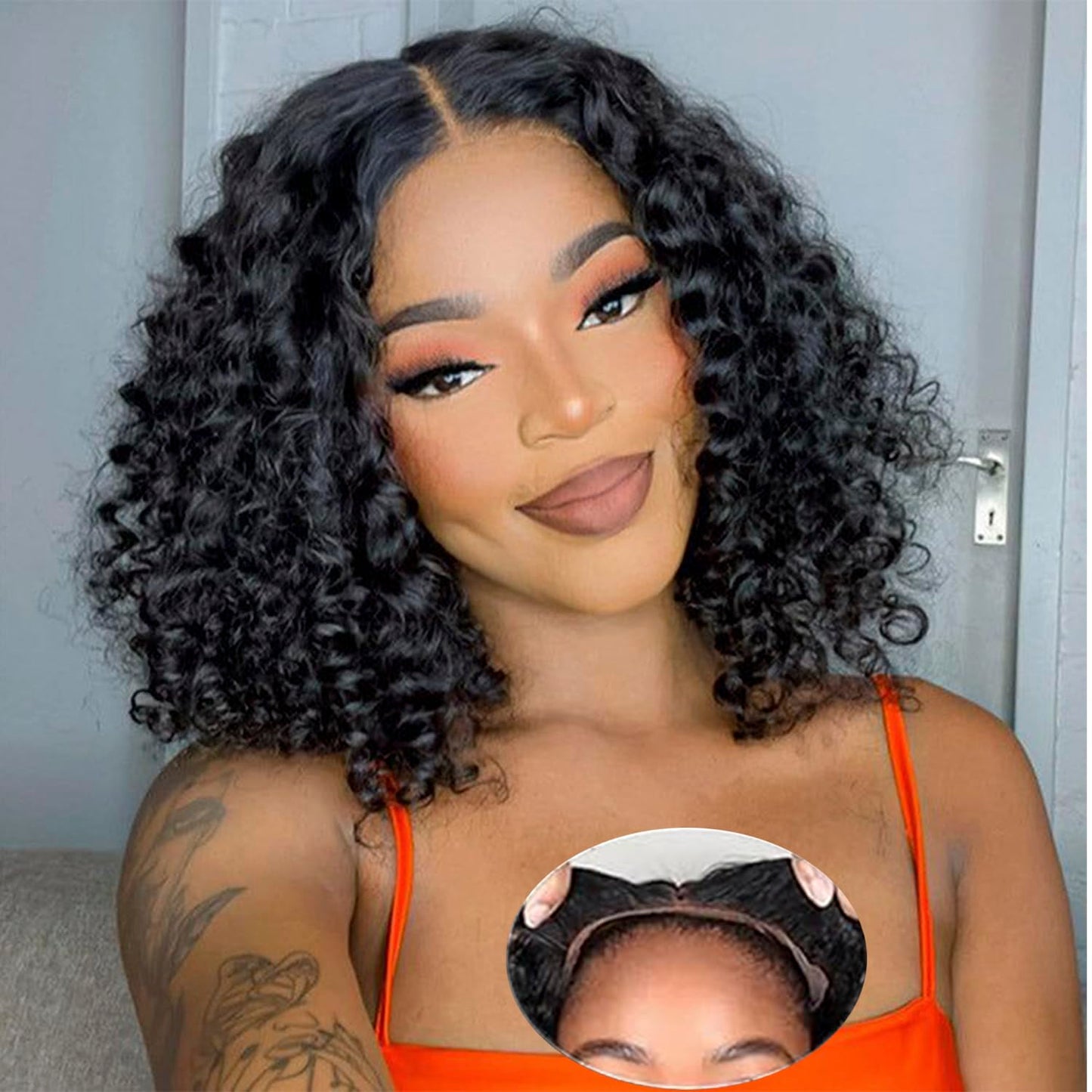 Wear and Go Glueless Bob Wig Human Hair Pre Plucked Pre Cut 13x4 Deep Curly Lace Front Wigs Human Hair For Black Women No Glue Upgraded Glueless Short Curly Bob Human Hair Wig 150% Density (12 Inch)