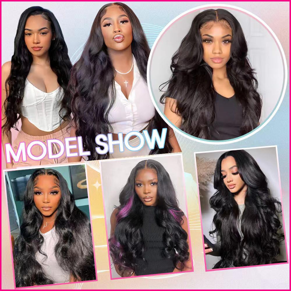 Rao 12A Body Wave Bundles Human Hair 22 24 26 Inch Human Hair Bundles 100% Brazilian Virgin Hair Body Wave Bundles Weave Human Hair Extensions 3 Bundles Deals Real Human Hair Natural Black For Women