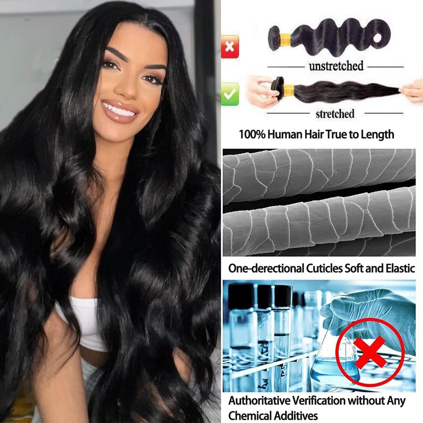 Rao 12A Body Wave Bundles Human Hair 22 24 26 Inch Human Hair Bundles 100% Brazilian Virgin Hair Body Wave Bundles Weave Human Hair Extensions 3 Bundles Deals Real Human Hair Natural Black For Women