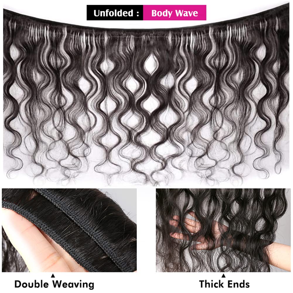 Body Wave Bundles Human Hair Brazilian Wave Bundles 100% Unprocessed Brazilian Virgin Remy Hair Bundles Body Weave Bundles Human Hair Extensions for Black Women 16 18 20 inch