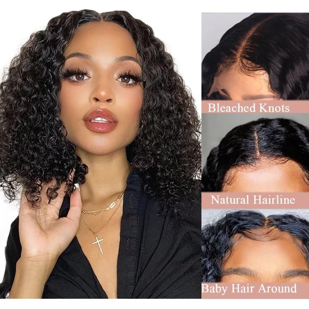 Wear and Go Glueless Bob Wig Human Hair Pre Plucked Pre Cut 13x4 Deep Curly Lace Front Wigs Human Hair For Black Women No Glue Upgraded Glueless Short Curly Bob Human Hair Wig 150% Density (12 Inch)